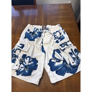 Hollister Medium Blue & White Tropical Swim Trunks Vtg